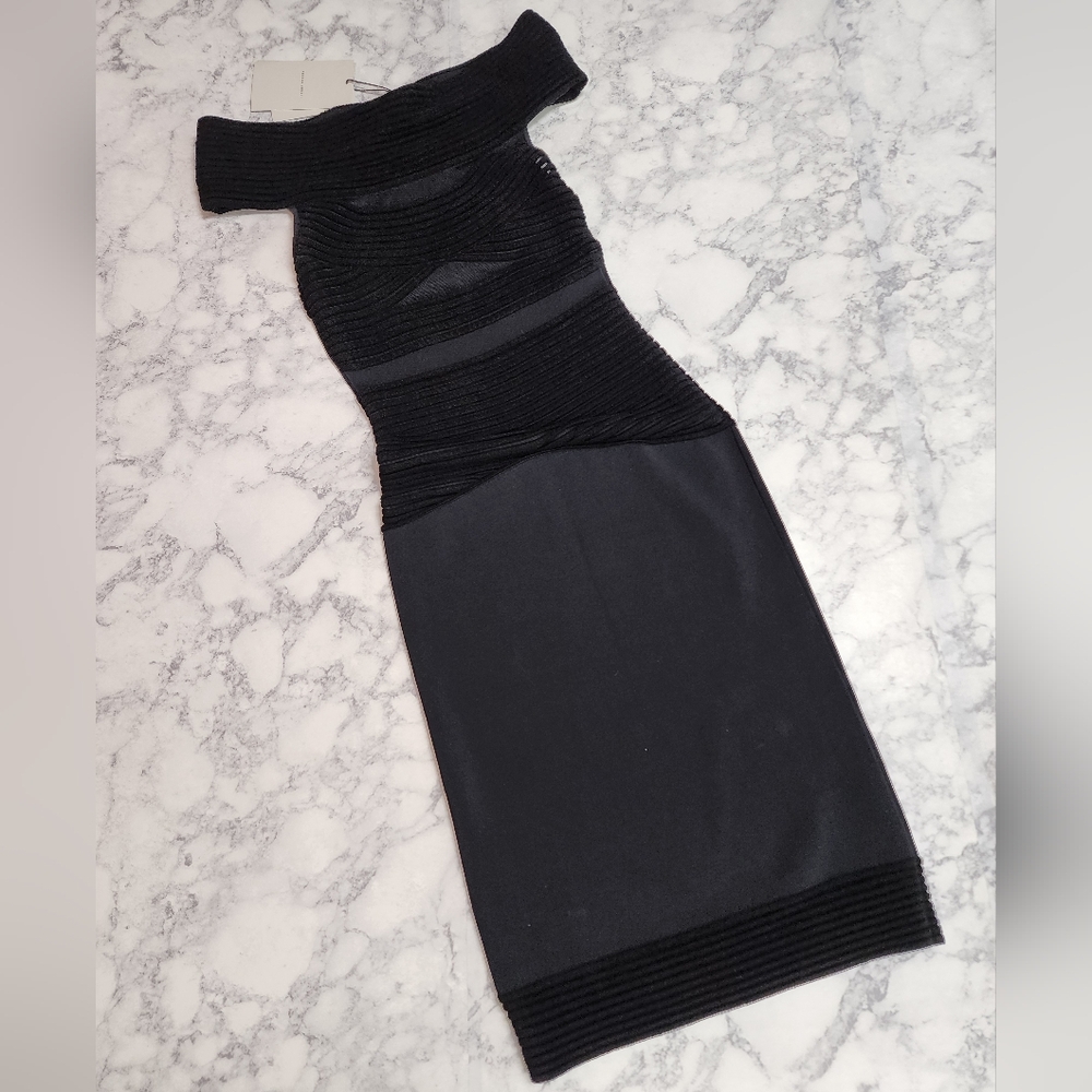 Roland Mouret Off The Shoulder Black Midi Dress